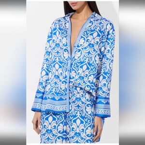 Alice + Olivia Kiva Oversize Mixed Print Button Up Shirt Blouse sz Small Medium